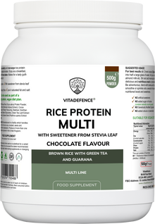 Vitadefence® Rice Protein Multi | Chocolate Flavour Powder with Green Tea & Guarana – 500 g