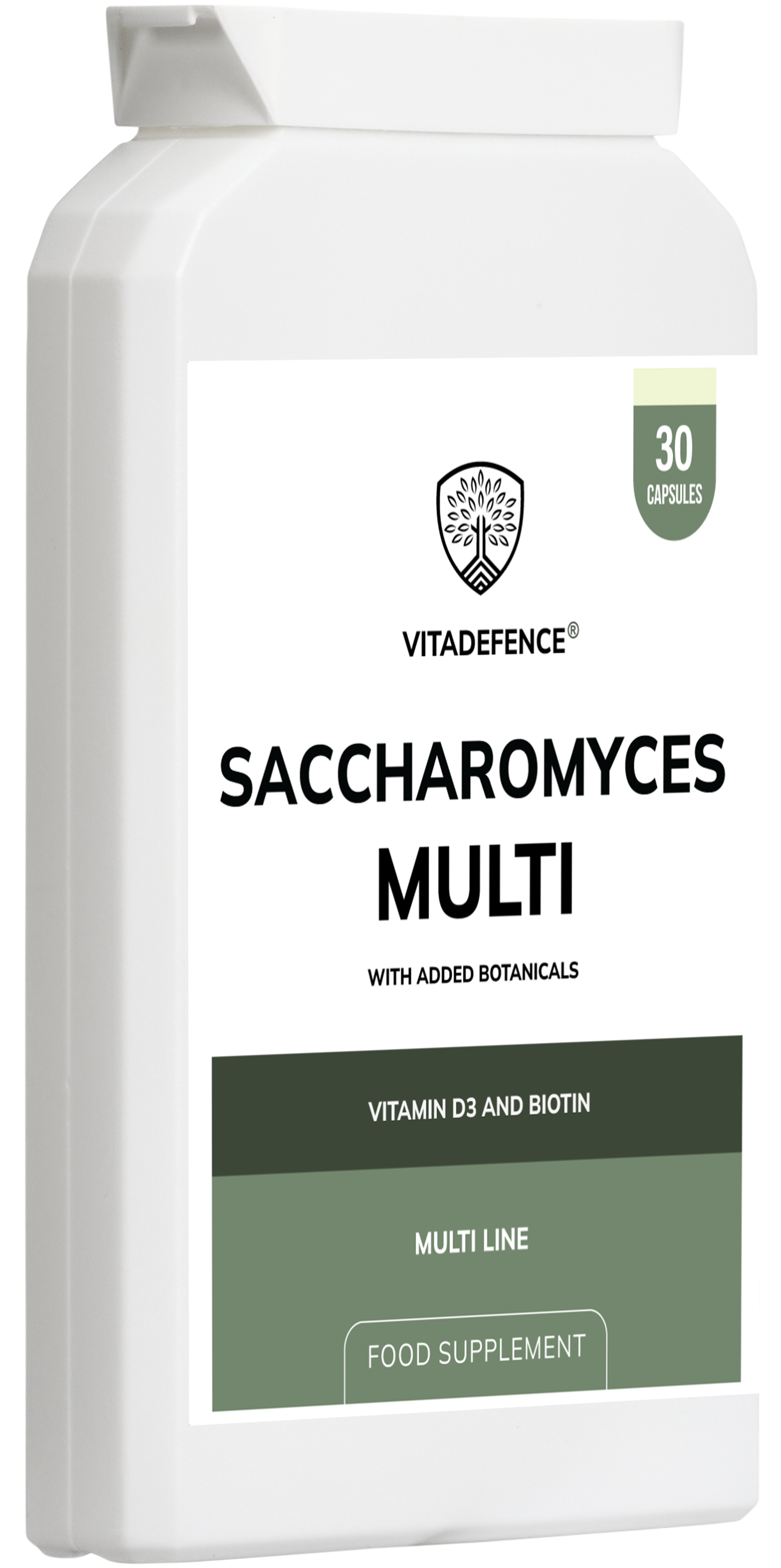 Saccharomyces Multi – Vitamin D3, Biotin, Olive Leaf & Bamboo Silica – 30 Capsules (Flat Postal Pack) – Vitadefence®