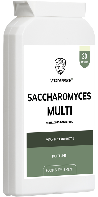 Vitadefence® Saccharomyces Multi | With Vitamin D3, Biotin, Olive Leaf & Bamboo Silica – 30 Capsules
