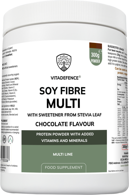 Vitadefence® Soy Fibre Multi | Chocolate Flavour Protein Powder with Vitamins & Minerals – 300 g