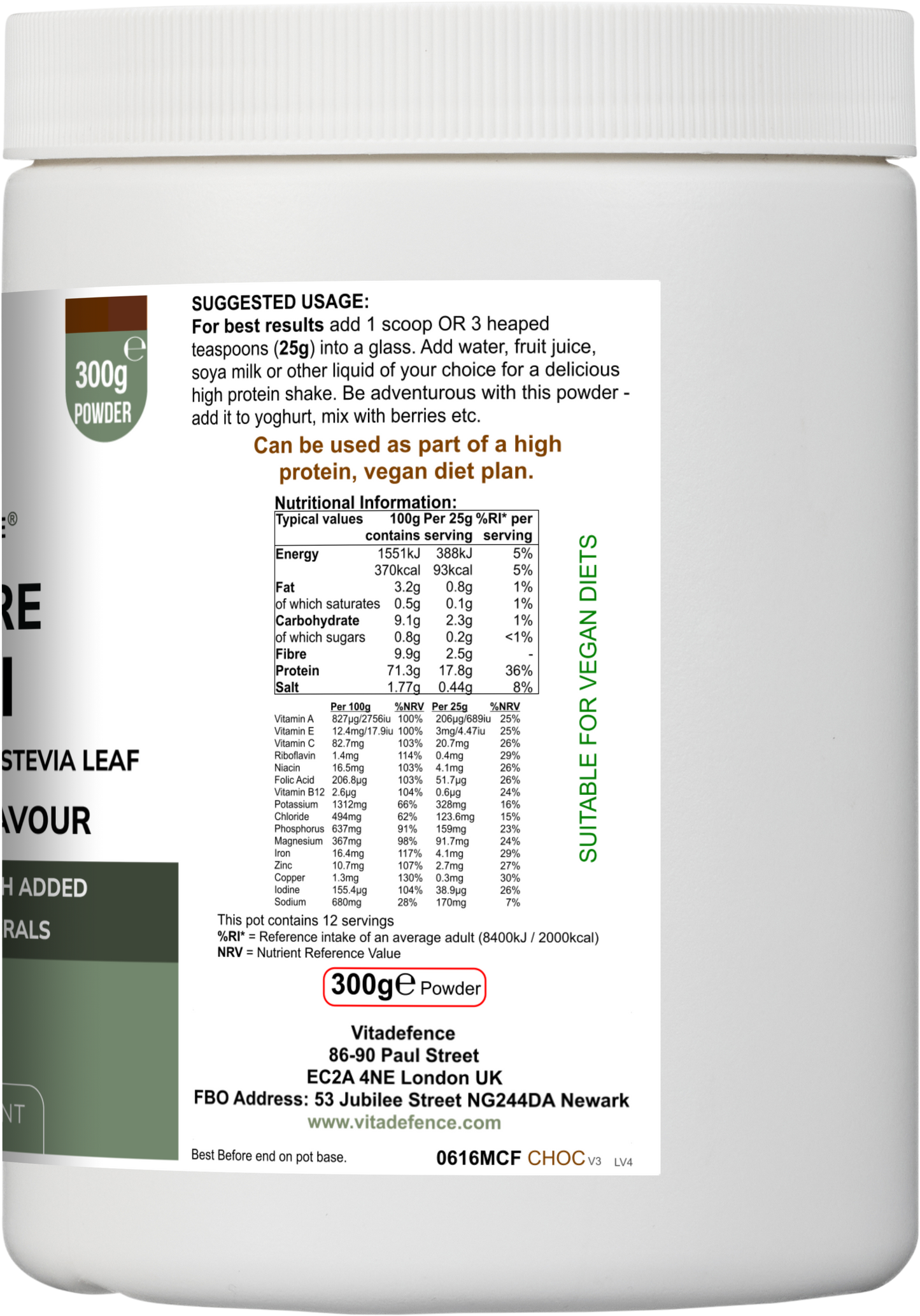 Vitadefence® Soy Fibre Multi | Chocolate Flavour Protein Powder with Vitamins & Minerals – 300 g