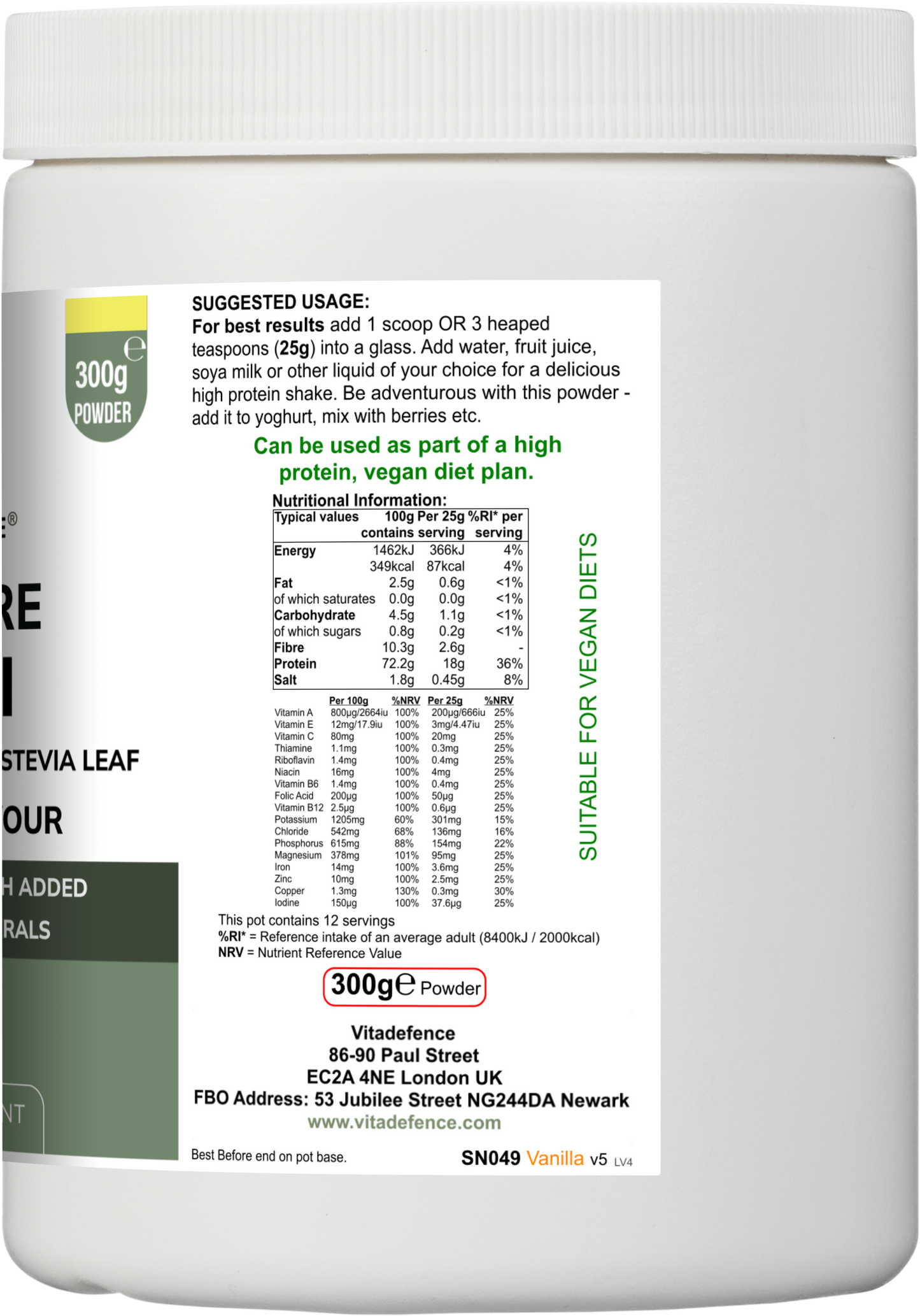 Vitadefence® Soy Fibre Multi | Vanilla Flavour Protein Powder with Vitamins & Minerals – 300 g