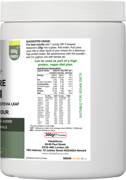 Vitadefence® Soy Fibre Multi | Vanilla Flavour Protein Powder with Vitamins & Minerals – 300 g