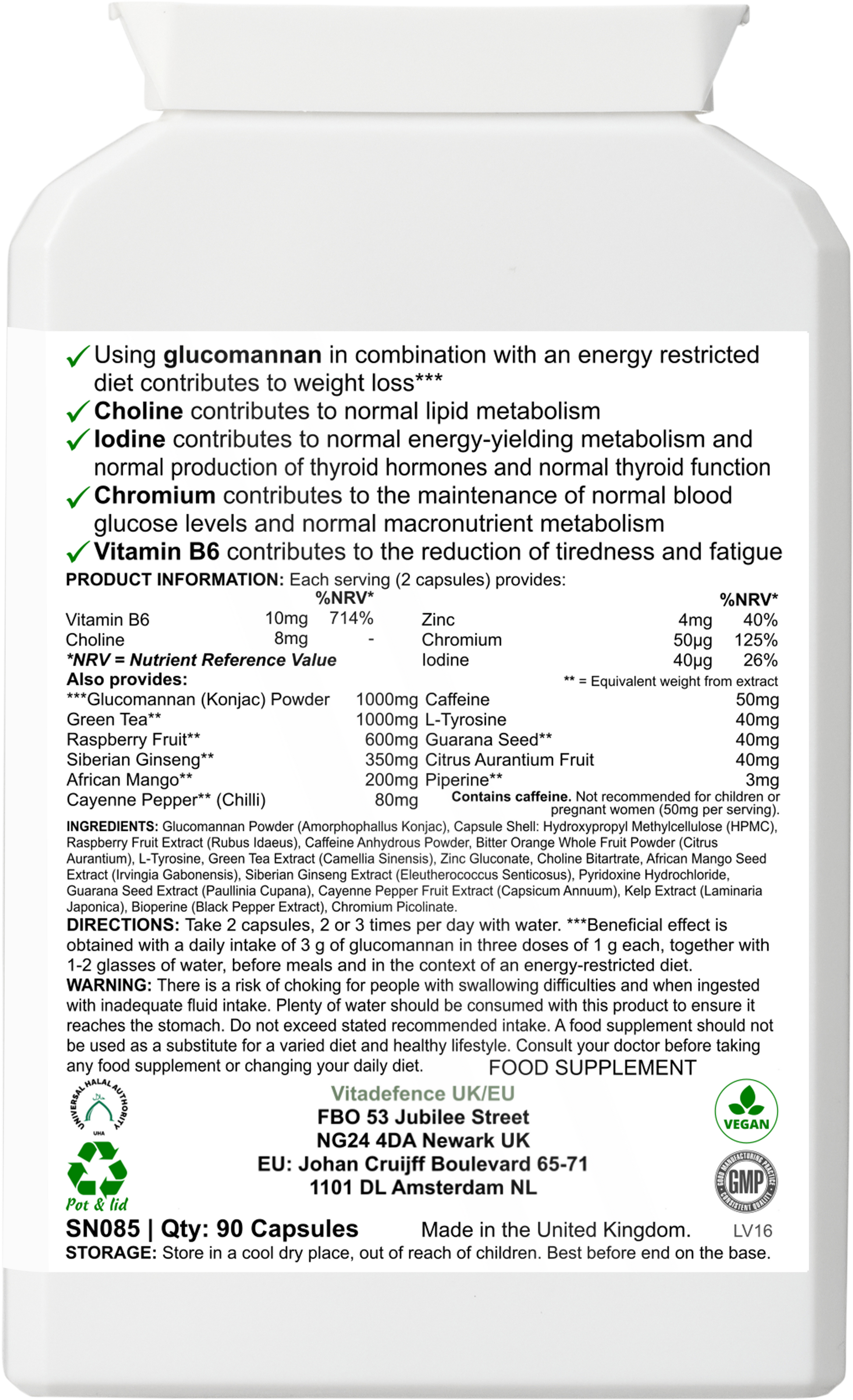 Vitadefence® Glucomannan Multi – Vitamin B6, Choline, Minerals & Botanicals – 90 Vegan Capsules -  Vitadefence® - Vitadefence®
