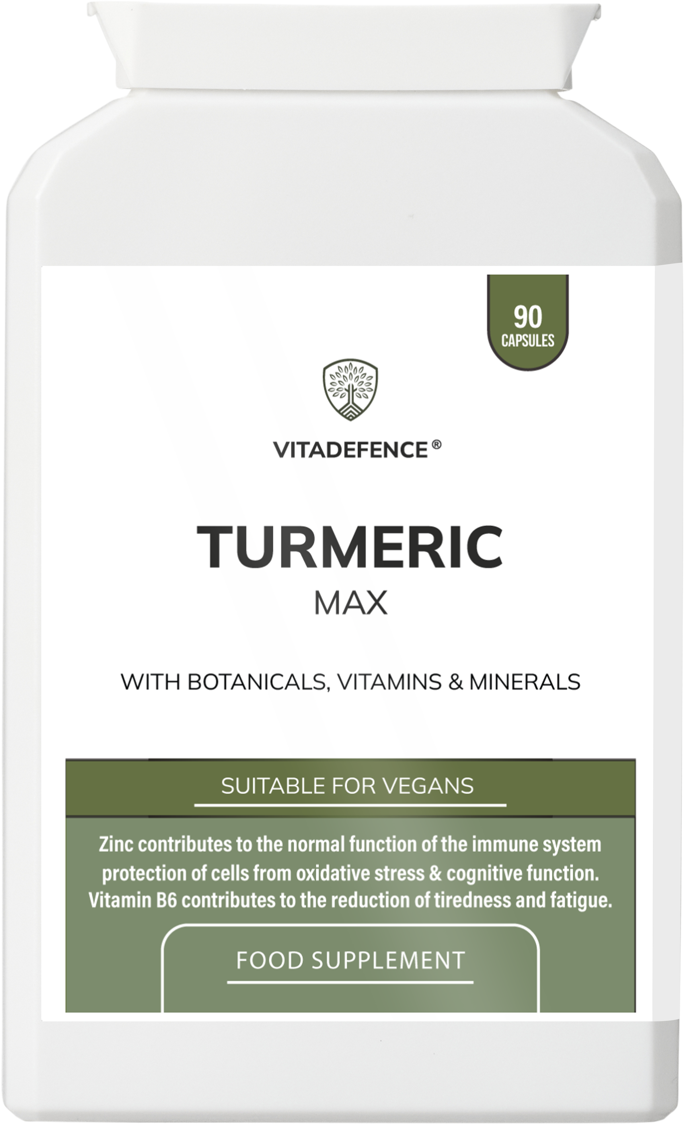 Vitadefence® Turmeric Max | With Vitamin B6, Zinc & Botanicals – 90 Capsules