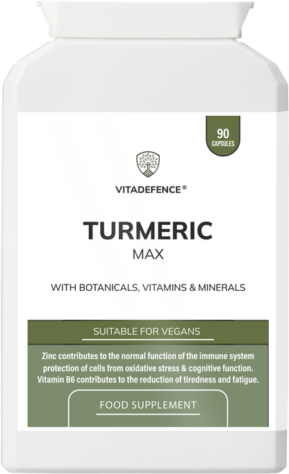 Vitadefence® Turmeric Max | With Vitamin B6, Zinc & Botanicals – 90 Capsules