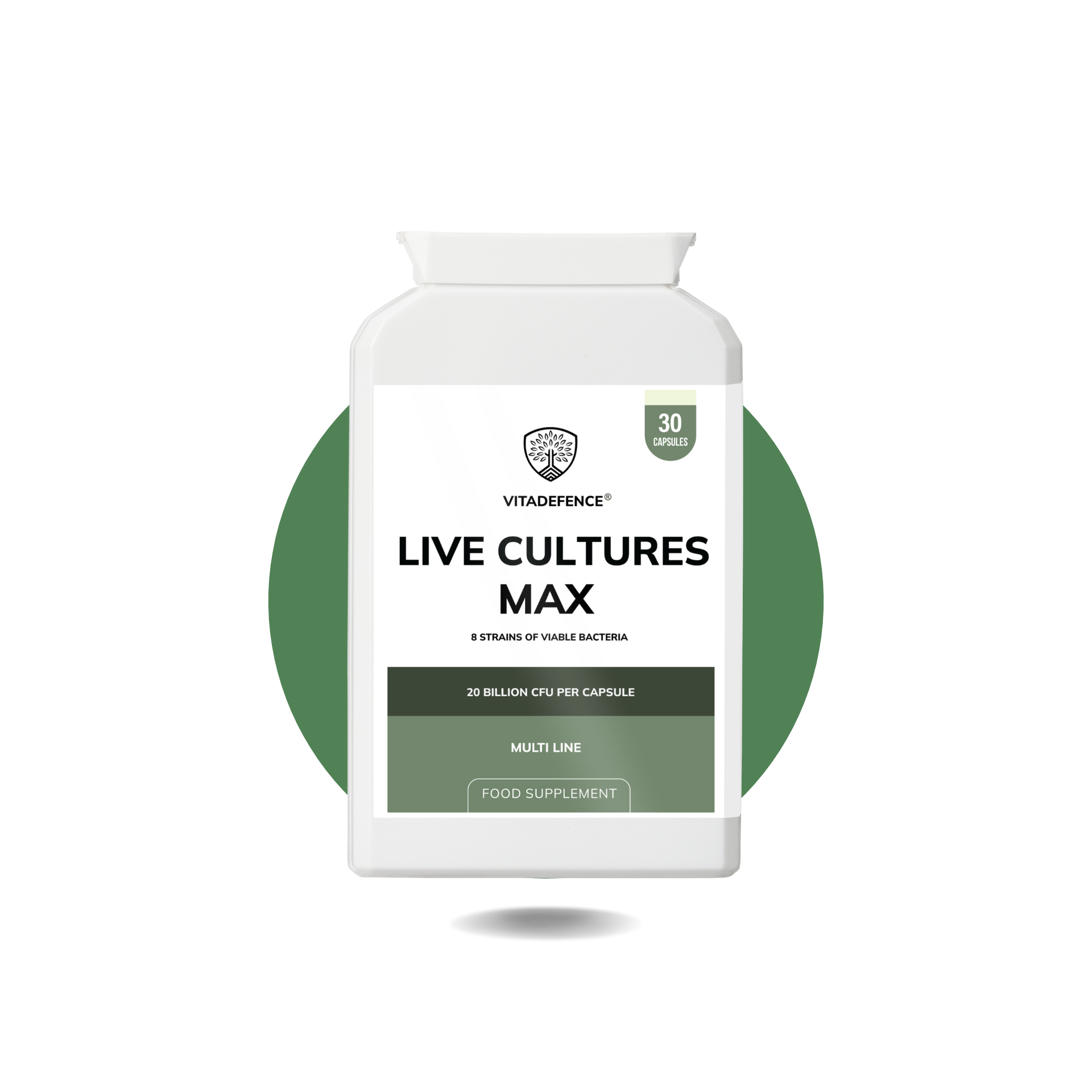 Live Cultures Max – 20 Billion CFU, 8-Strain Formula | Vitadefence®