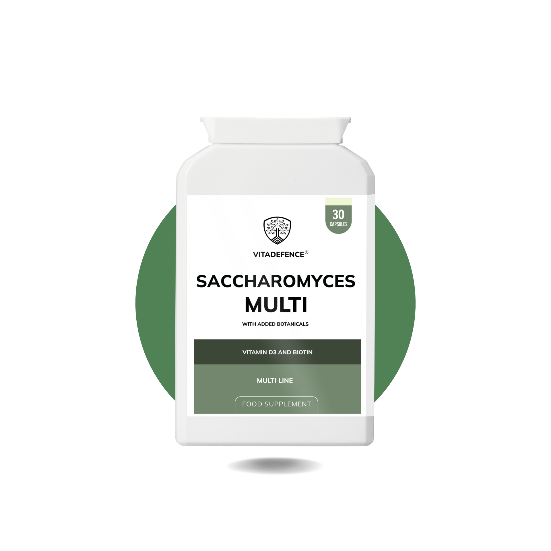 Saccharomyces Multi – Vitamin D3, Biotin, Olive Leaf & Bamboo Silica – 30 Capsules (Flat Postal Pack) – Vitadefence®