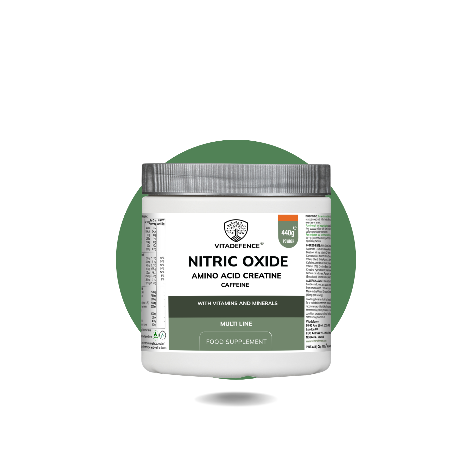 Nitric Oxide Multi with L-Arginine, L-Citrulline & Beetroot - 60 Capsules Food Supplement by Vitadefence