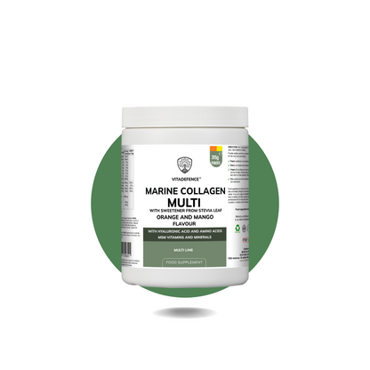 Vitadefence® Marine Collagen Multi | Orange & Mango Flavour Powder with Hyaluronic Acid, MSM, Vitamins & Minerals – 315 g