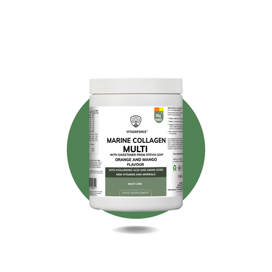 Vitadefence® Marine Collagen Multi | Orange & Mango Flavour Powder with Hyaluronic Acid, MSM, Vitamins & Minerals – 315 g