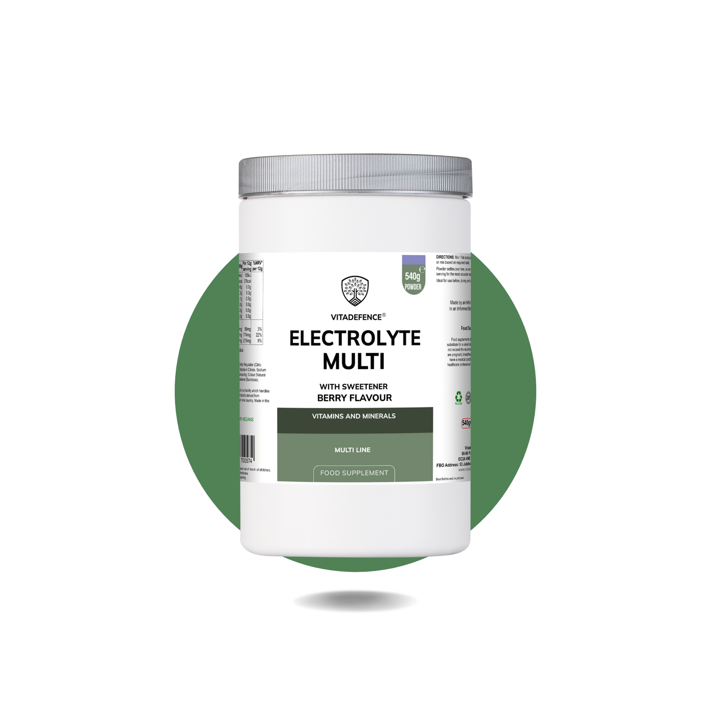 Vitadefence® Electrolyte Multi | Berry Flavour Hydration Powder with Electrolytes & Minerals – 540 g