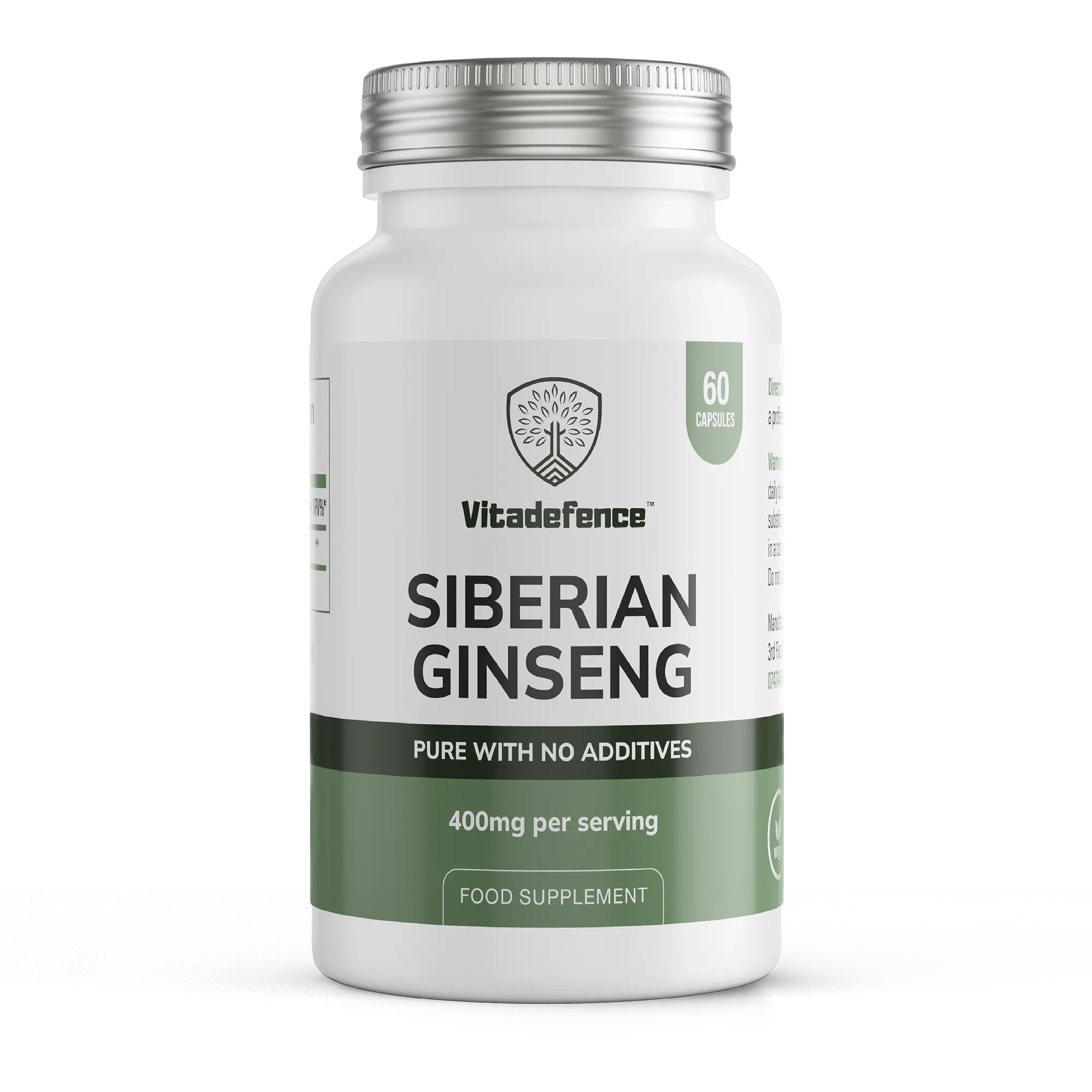 Siberian Ginseng | 400 mg Vegan Capsules – 60 Count -  Vitadefence® - Vitadefence®
