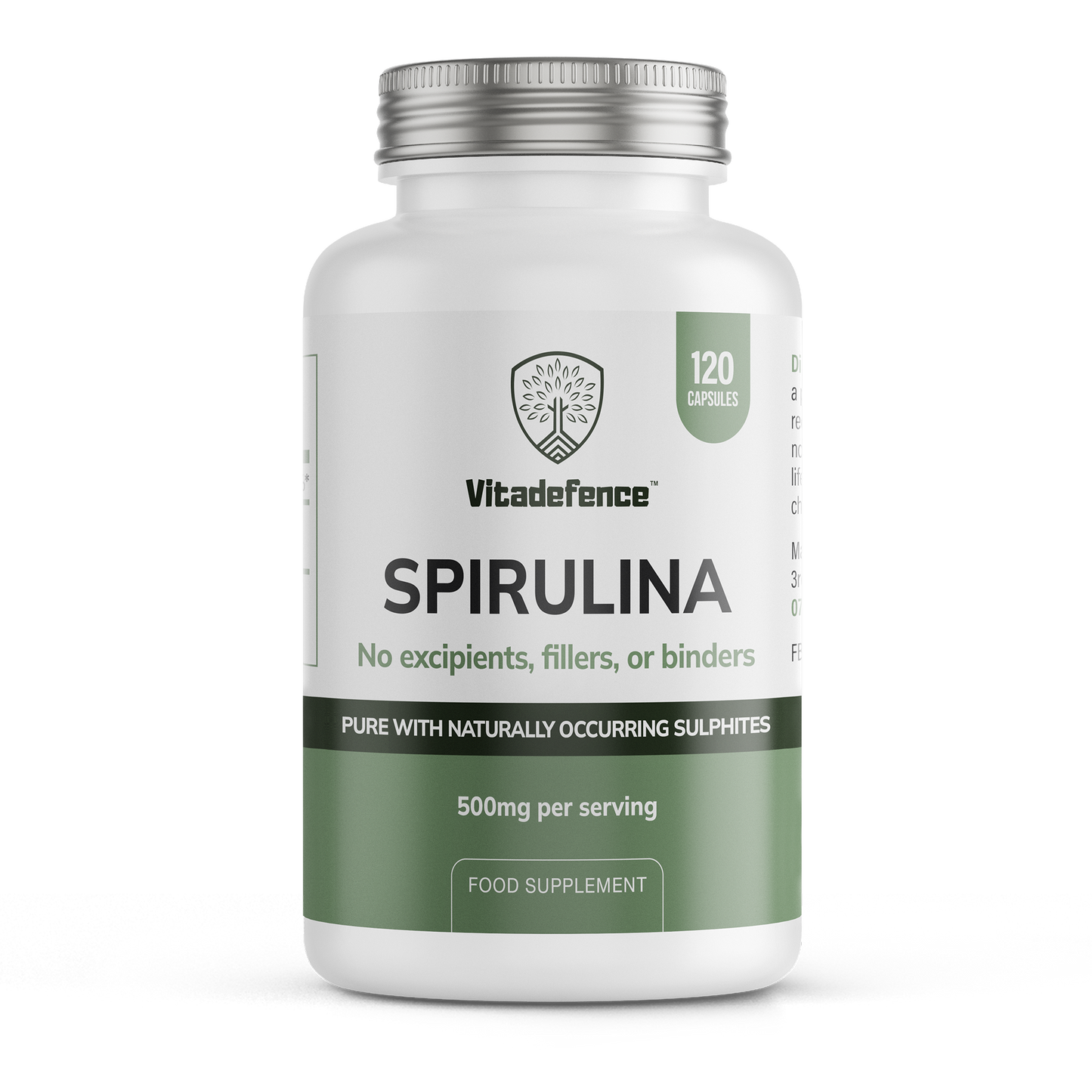 Vitadefence® Spirulina | 500 mg Vegan Capsules – 120 Count