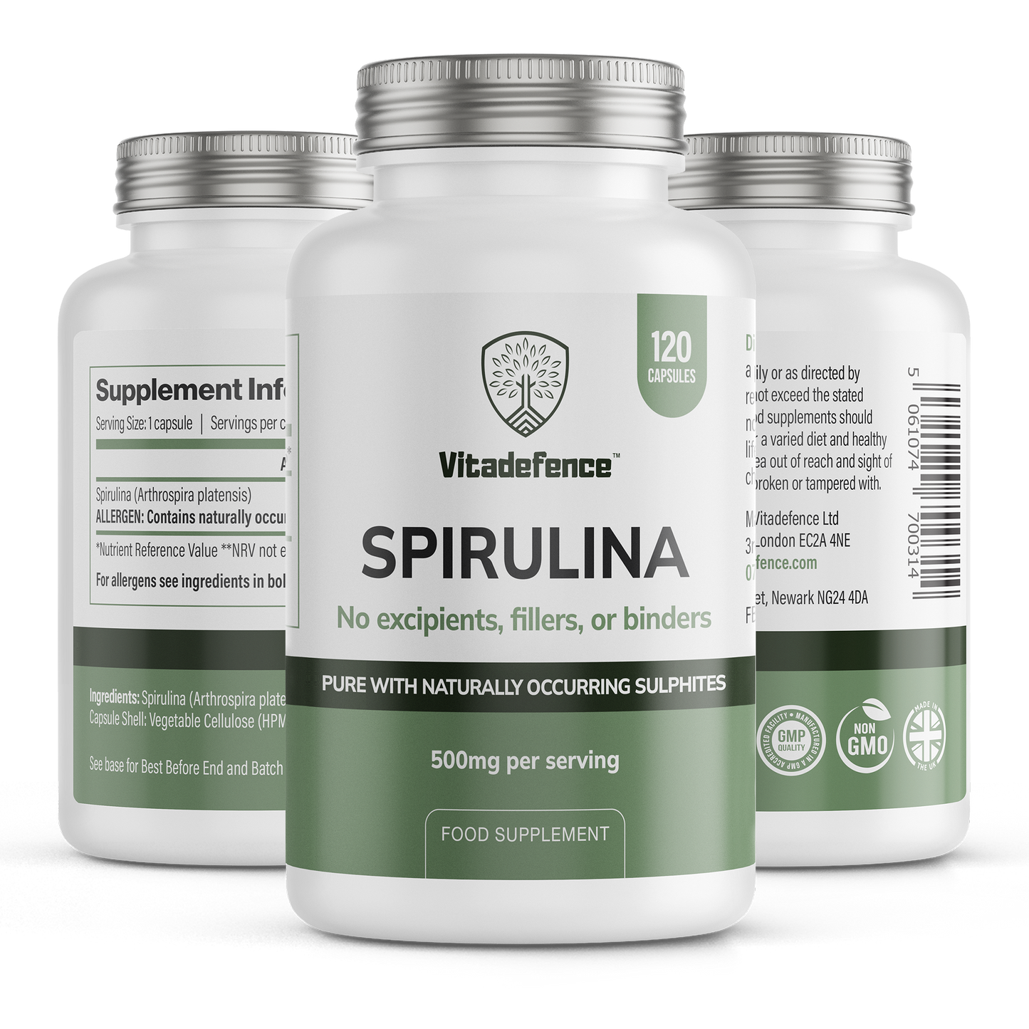Vitadefence® Spirulina | 500 mg Vegan Capsules – 120 Count