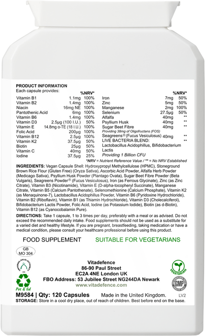 Vitadefence® Vitamins Multi | With Botanicals, Minerals & Live Cultures – 120 Capsules