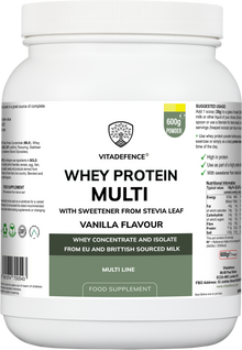 Vitadefence® Whey Protein Multi | Vanilla Flavour Protein Powder with Stevia – 600 g