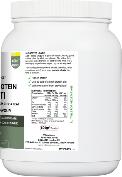 Vitadefence® Whey Protein Multi | Vanilla Flavour Protein Powder with Stevia – 600 g