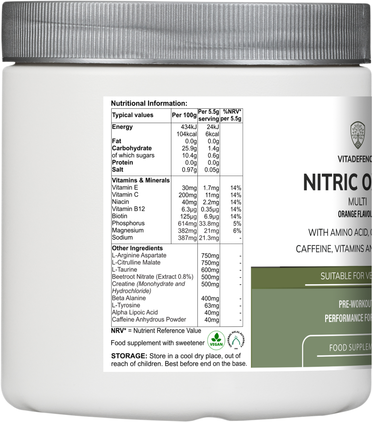 Vitadefence® Nitric Oxide Multi | L-Arginine, L-Citrulline & Beetroot – 440g Powder