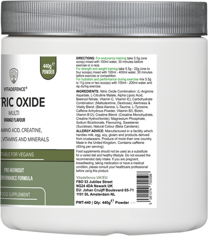 Vitadefence® Nitric Oxide Multi | L-Arginine, L-Citrulline & Beetroot – 440g Powder