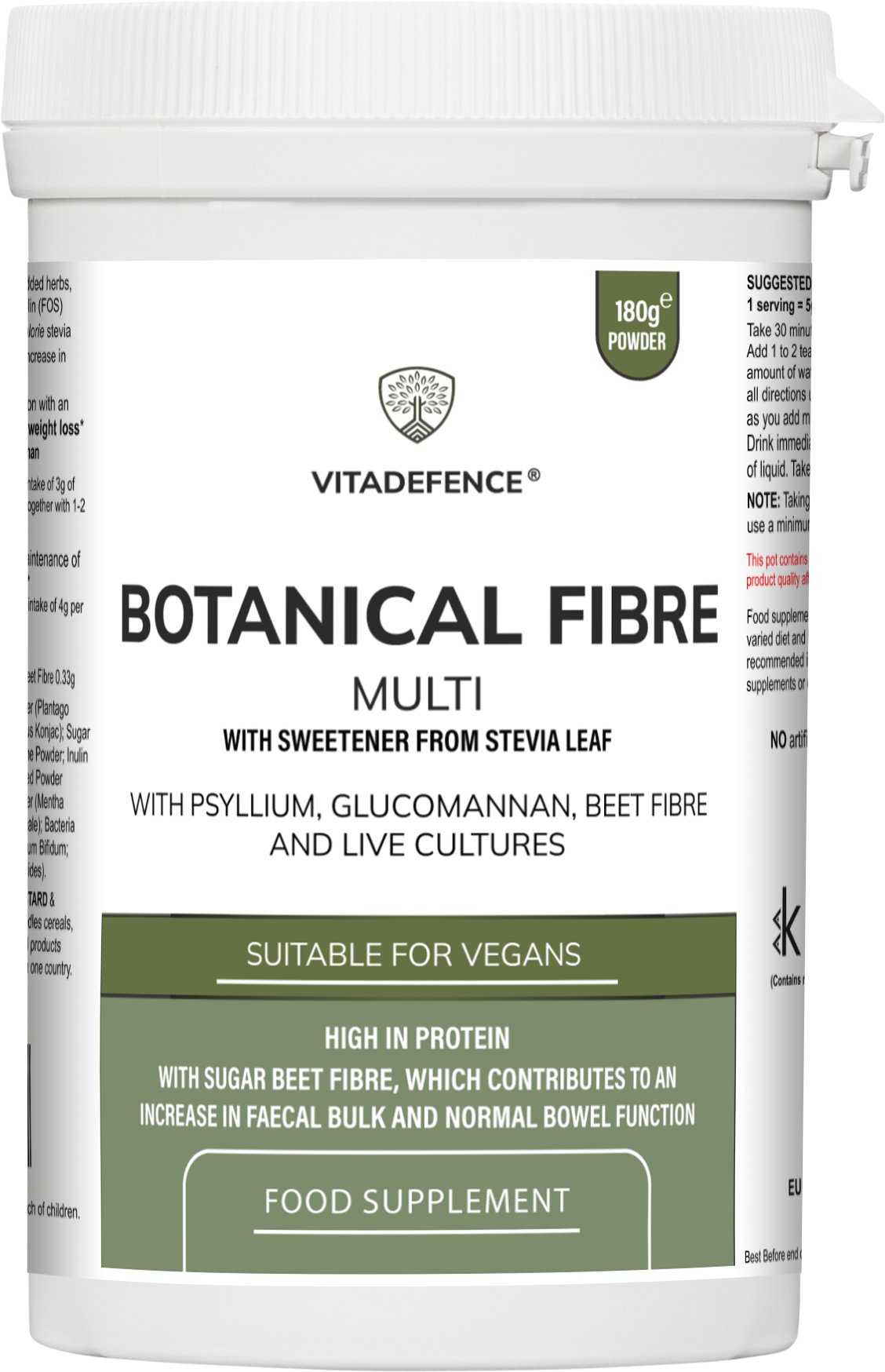 Vitadefence® Botanical Fibre Multi | Fibre & Plant Blend with Glucomannan & Live Cultures – 300 g