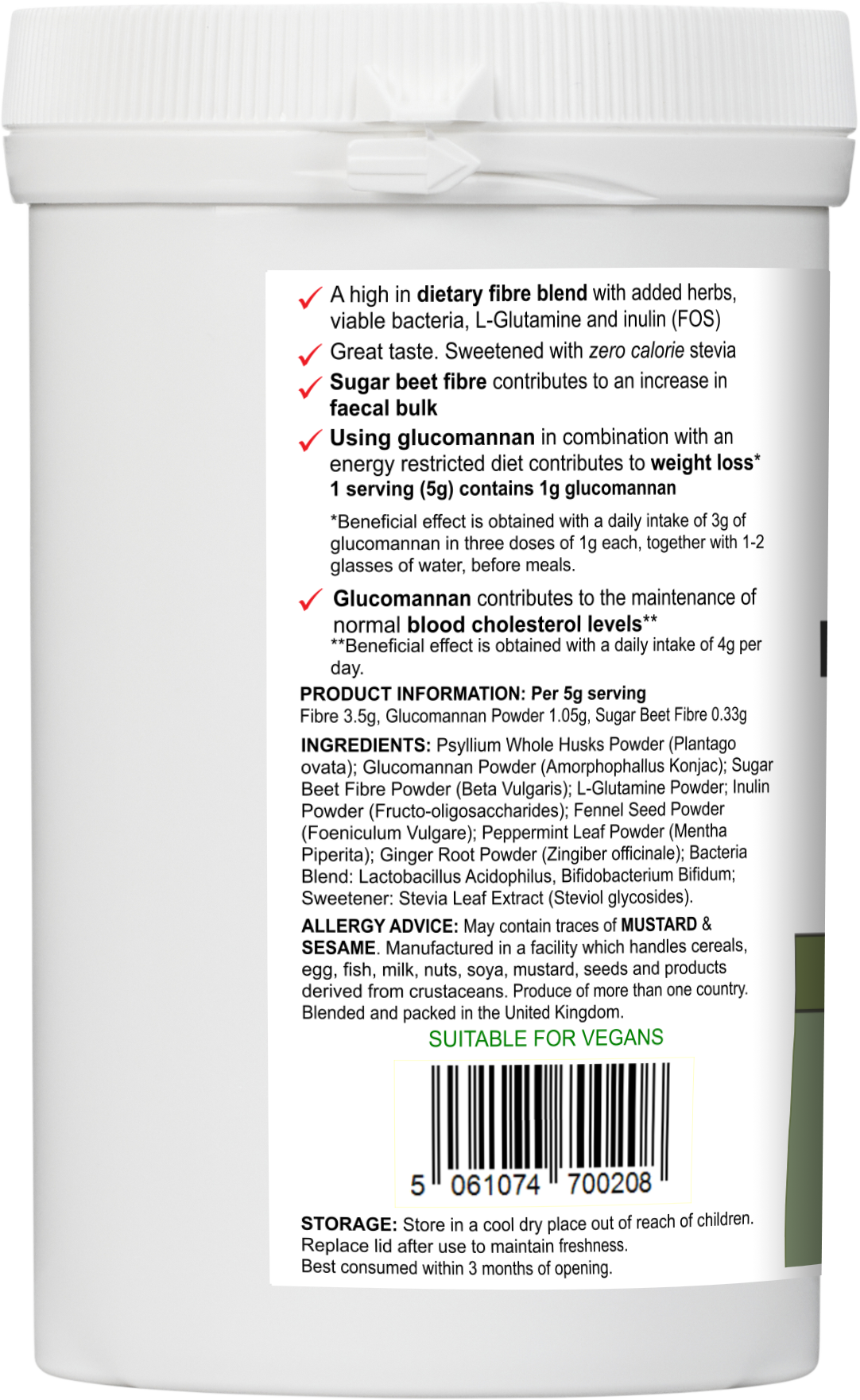 Vitadefence® Botanical Fibre Multi | Fibre & Plant Blend with Glucomannan & Live Cultures – 300 g