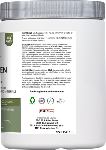 Vitadefence® Collagen Multi | Orange Flavour Powder with Glucosamine, Vitamins & Minerals – 415 g