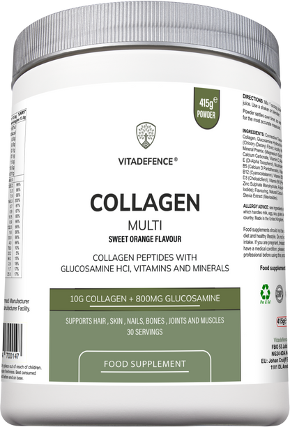 Vitadefence® Collagen Multi | Orange Flavour Powder with Glucosamine, Vitamins & Minerals – 415 g