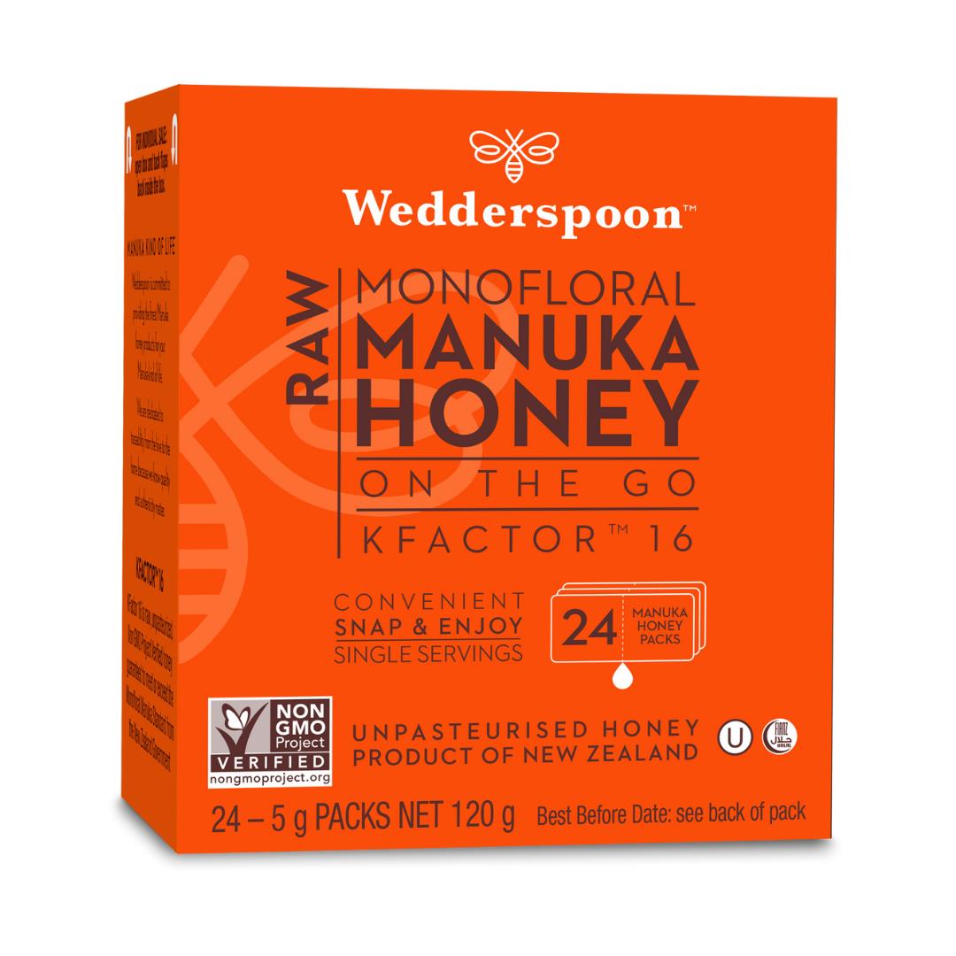 Wedderspoon Honey On The Go KFactor 16+ Manuka Snap Packs 120g (24 snaps per box)
