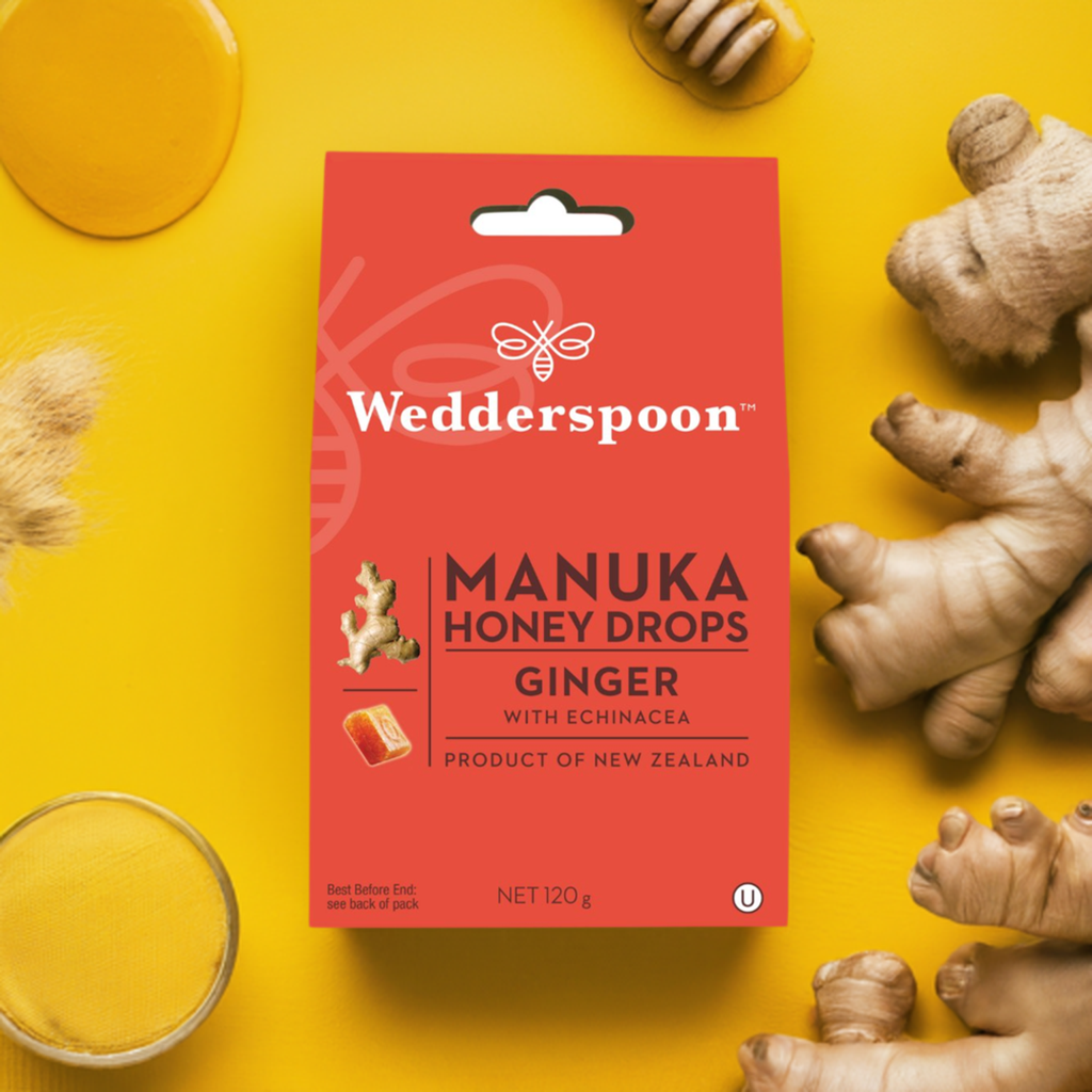 Wedderspoon Natural Manuka Honey Drops Ginger (20 Drops per box)