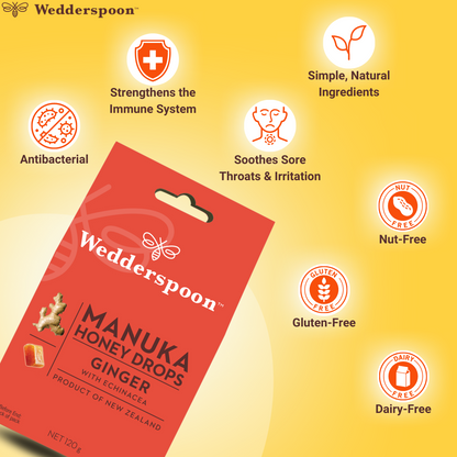 Wedderspoon Natural Manuka Honey Drops Ginger (20 Drops per box)