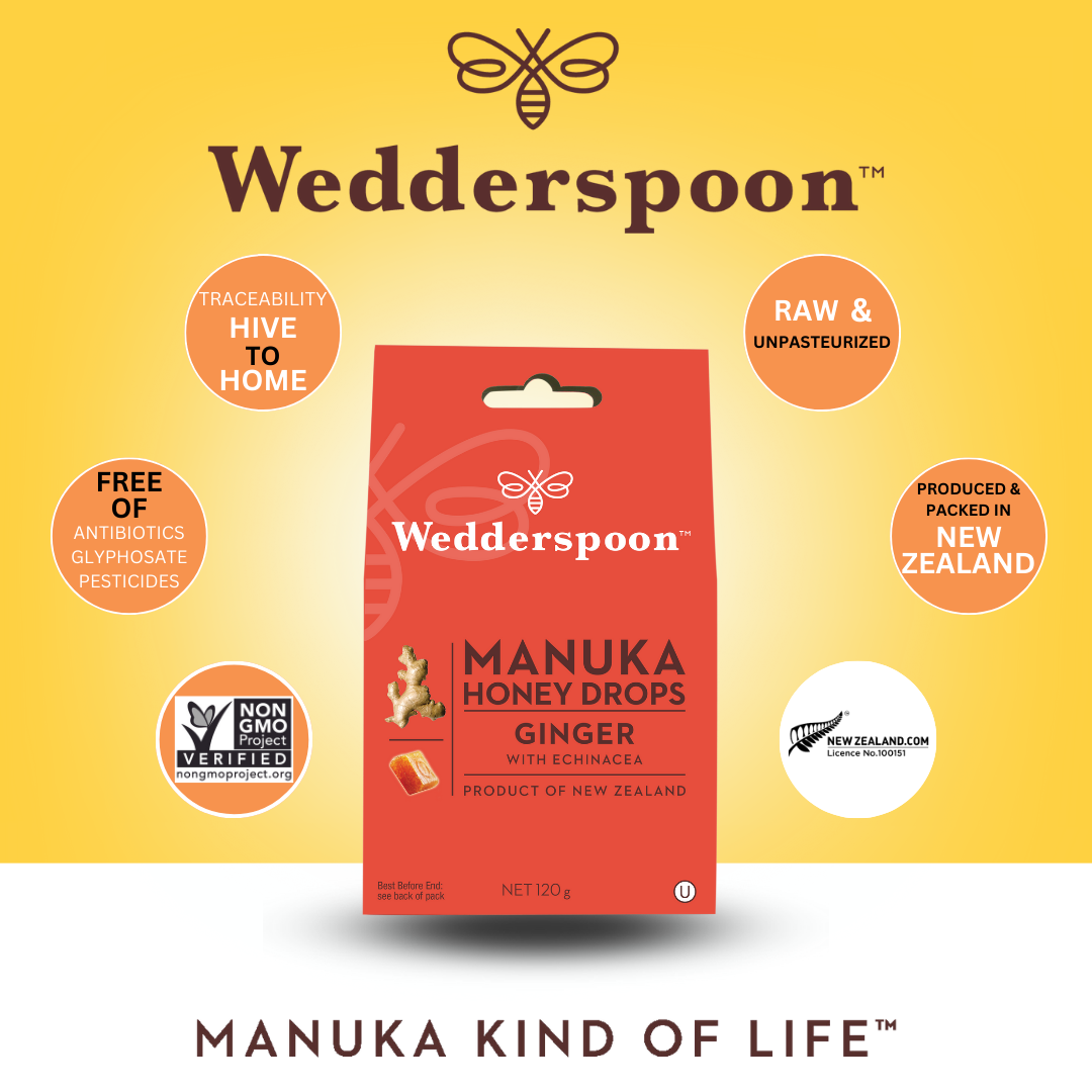 Wedderspoon Natural Manuka Honey Drops Ginger (20 Drops per box)