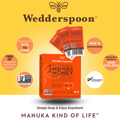 Wedderspoon Honey On The Go KFactor 16+ Manuka Snap Packs 120g (24 snaps per box)