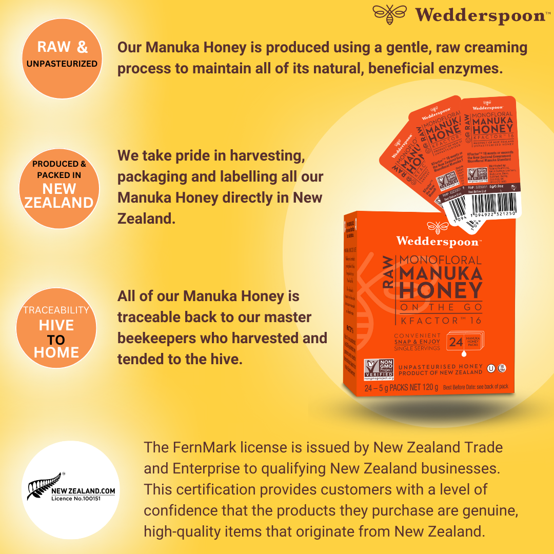 Wedderspoon Honey On The Go KFactor 16+ Manuka Snap Packs 120g (24 snaps per box)